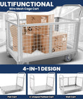 4-In-1 Wire Mesh Cage Cart With 360 Degree Rotating Wheels, Heavy Duty Steel Utility Cart, 2200 Lbs Capacity with boxes