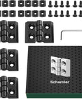 4 Piece Zinc Alloy Hinge For M4 2020 Aluminum Profile Extrusion With 180 Degree Adjustable Swing Includes 16 M4 Groove Nuts 16 M4x10 Screws And 3mm Wrench All In One Hardware Kit For Quick DIY Install, black hinges with screws and wrench