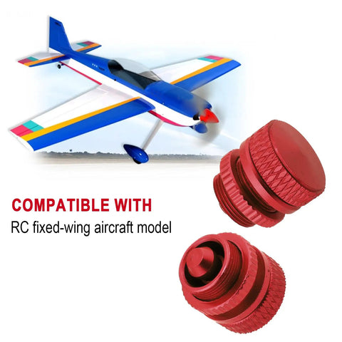 Aluminum Fuel Dot For Gas Or Glow RC Planes, Phi4 By Phi12 Size, 8.8mm Thread, red connectors shown with RC plane.