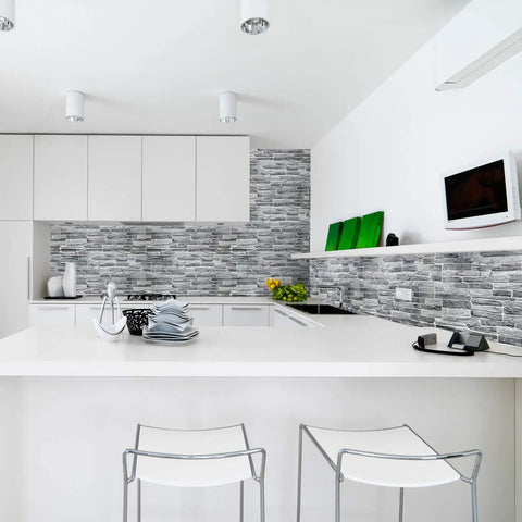 Kitchen with Dark Grey Faux Slate PVC 3D Wall Panels Pack Of 10 For Quick Easy Accent Wall Makeover Each Panel Measures 3.3 Ft By 1.7 Ft 98 Cm By 50 Cm 5.61 Sq Ft Coverage Rustic Textured Interior Design Paneling