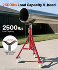 Heavy Duty Pipe Stand With Casters, Adjustable Height From 28 To 52 Inches, V Head Supports Pipes From One Eighth To Twelve Inches