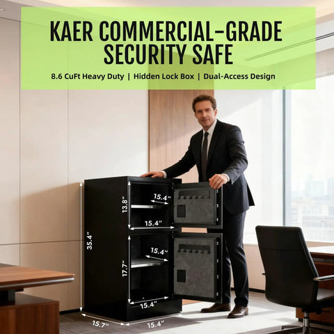 Beefy Extra Large Dual Door Home Safe 8.6 Cu Ft Tall Safe For Laptops And Legal Files Upright with open doors and 7 deadbolts