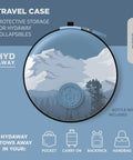On The Go Travel Case For Collapsible Bottles Bowls And Cups With Carabiner Clip shown with mountain design and logo