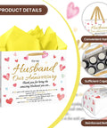 Anniversary Gift Bag For Hubby With Greeting Card And 3 Tissue Paper Romantic Heart Theme, yellow tissue paper, text detail