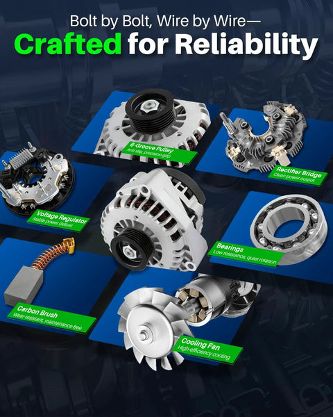 Beefed-Up Vehicle Alternator Replacement For GM Trucks And SUVs With 6.2L 5.3L 6.0L 4.3L And 4.8L Engines components diagram