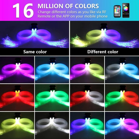 Display of Dual Color Fiber Optic Star Ceiling Kit with App and Remote Control showing RGBW lighting options