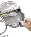 Heavy Duty Automatic Pet Water Bowl Stainless Steel Self Filling Dispenser for Dogs with hose attachment and float design.