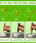 Step-by-step guide to using felting needles with handles from Dope Pro Grade Needle Felting Kit With 90 Felting Needles, 8x10 Mat.