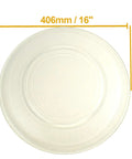 16 Inch Glass Microwave Turntable Tray Replacement Plate for LG Ovens, 406mm circular glass plate, top view with size marked