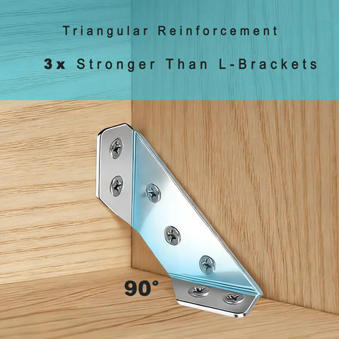 Tough As Nails Stainless Steel Corner Braces 20 Pack Triangle Furniture Brackets set at 90 degrees for strong wood reinforcement.
