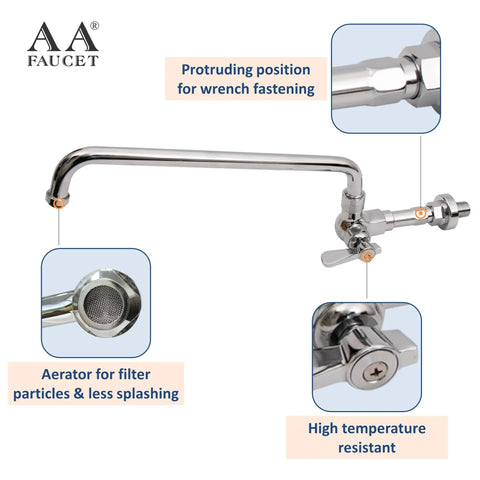 Wall Mount Commercial Manual Wok Range Faucet With 14 Inch Swing Spout, Brass Construction Chrome Polished, NSF Approved