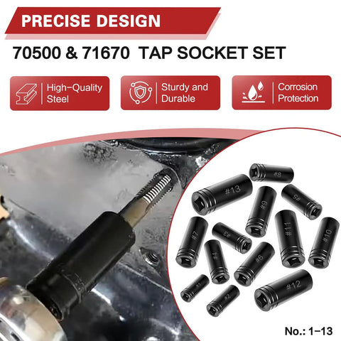 13 Piece Tap Socket Set Kit For Standard And Metric Taps Pro Grade Build Includes 70500 And 71670 Sockets in precise design