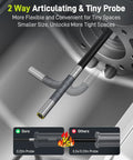 6.6 Foot Articulating Borescope With 210 Degree Two Way Tilt 0.22 Inch Slim Probe in use comparison with larger probes