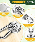 Built Tough 12 Pack Heavy Duty Magnetic Hooks With Swivel Carabiner showcasing premium coating and stainless steel carabiner features.