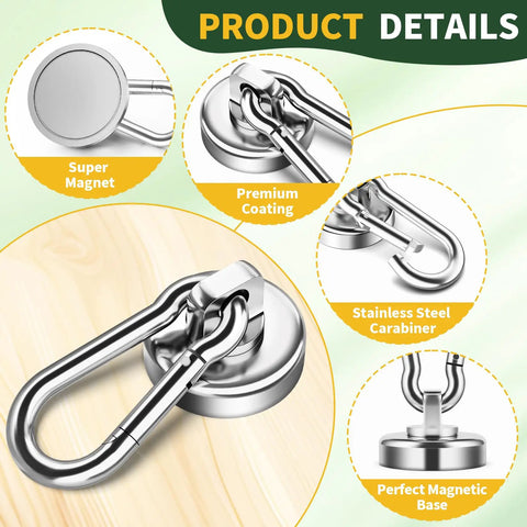 Built Tough 12 Pack Heavy Duty Magnetic Hooks With Swivel Carabiner showcasing premium coating and stainless steel carabiner features.