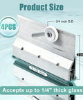 Close-up of Four Pack Frameless Shower Door Roller Top Bracket Assembly Three Quarter Inch Round Wheel With Ball Bearings Extruded Aluminum Chrome Finish Replacement Hardware Kit For Glass Sliding Doors showing product dimensions.