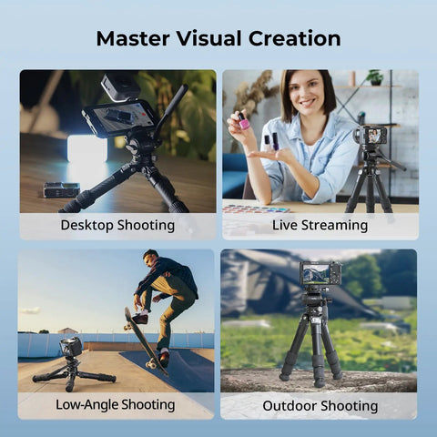 Pro Grade Carbon Fiber Tabletop Tripod Kit with 17 Inch Compact Design for versatile shooting scenarios including desktop, live, and outdoor use.