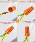 600 Pack Orange Wire Connectors Nuts 18 To 16 AWG Nylon Shell With Metal Spring Insulating Caps twist on installation steps