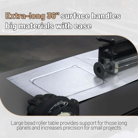 Heavy Duty Bead Roller Table with Sturdy Tube Frame, 36.25 inch long, handling metal sheet with bead roller for fabrication