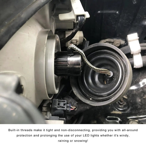 Headlight Dust Caps 2 Pack Waterproof Sealing Covers for H4 LED Headlights installed in car, showing durable rubber seal