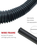 Flexible Gutter Downspout Extension Kit With Leak Proof Hose and Splash Block showing wire frame and PE material features