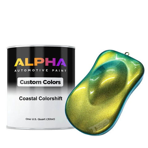 Fire Colorshift Paint Basecoat Midcoat One Gallon 128 Ounce Ready To Spray Mix With Slow Reducer For Nailed The Look Subtle Holographic Shifts On Custom Rides Delivers Showroom Slick Coverage And Gets You Looking Like A Pro Without Leaving The Garage, showing a quart can and color sample.