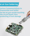 Pro Grade 1000W Hot Air Rework Station With Digital LCD Display used for soldering circuit board components.