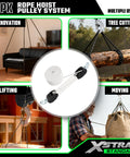 Rope Hoist 50 Ft 5 To 1 Block And Tackle Pulley System for Lifting Heavy Objects in various settings and tasks