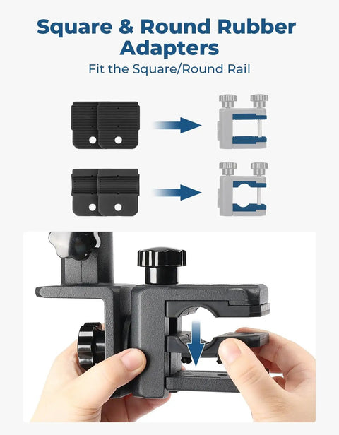 Built Tough Aluminum American Flag Pole Kit with 360 Degree Swivel Mount showing square and round rubber adapters for rail fit.