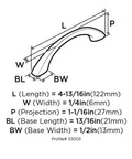 Diagram of Vaile Satin Nickel Cabinet Pull Three And Three Quarters Inches Center To Center Ninety Six Millimeters dimensions.