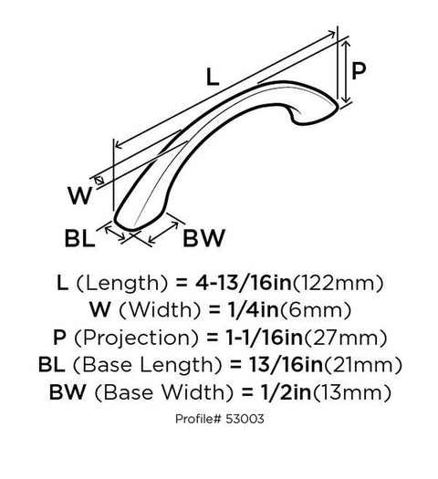 Diagram of Vaile Satin Nickel Cabinet Pull Three And Three Quarters Inches Center To Center Ninety Six Millimeters dimensions.