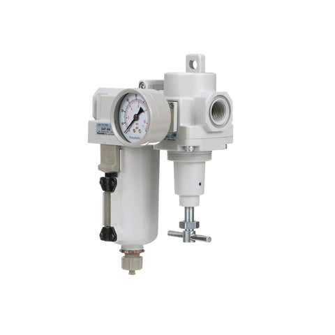Air Filter Regulator Combo Three Quarter Inch NPT With T Handle Manual Drain Heavy Duty Metal Bowl Ten Micron Element