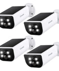 100 Percent Wireless Solar Powered Outdoor Security Cameras with 2K Color Night Vision 2-Way Talk and Spotlight, four pack