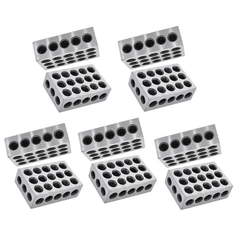 Isometric view of hardened steel 1-2-3 precision machinist blocks with 23-hole pattern.