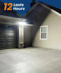 Outdoor area illuminated by solar fence lights with 526 LEDs, motion sensor, cool white 6000K, mounted on a house wall.