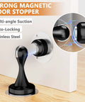 Soft Catch Magnetic Door Stopper For Bottom Of Door Stainless Steel Wall Or Floor Mount No Drilling Door Catch With 3D Adhesive Tapes Black Finish installed on door