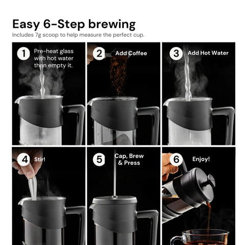 Step-by-step guide to using French Press Coffee Maker 20 Oz On The Go with heat resistant borosilicate glass and stainless steel.