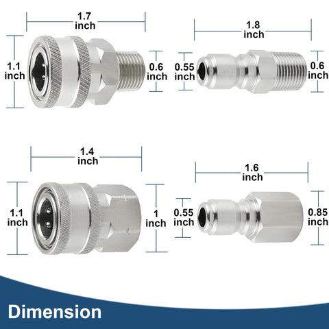 Raincovo 8-piece stainless steel pressure washer quick-connect fittings set, 3/8 in, male and female adapters