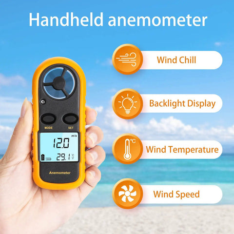 Handheld Anemometer Wind Meter With Temperature Readout, Lightweight Digital Wind Speed Gauge For Outdoors, Measures Maximum, Average And Current Wind Speed In MPH, Meters Per Second, Kilometers Per Hour, Feet Per Minute, Knots, And Wind Chill.