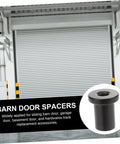 Garage with barn door and inset of durable high connectors for wall and track installations, five pack flat track spacers shown.
