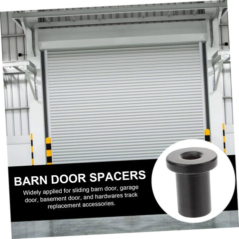 Garage with barn door and inset of durable high connectors for wall and track installations, five pack flat track spacers shown.