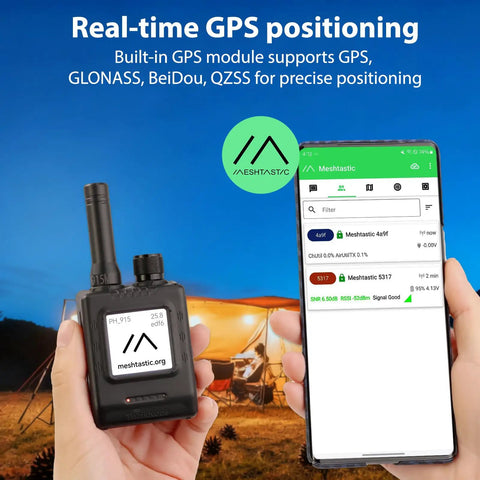 Heavy Duty Long Range LoRa Transceiver With Integrated Gps And Esp32S3 Chip Features 1Point54Inch Electronic Paper Display held outdoors.