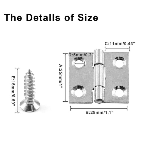 Straight Up Premium Stainless Steel Folding Butt Hinges For Cabinets, showing size details and included mounting screw.