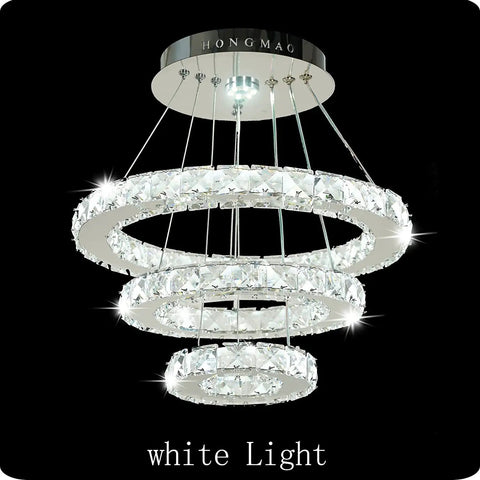 Slick Modern Crystal LED Chandelier With Adjustable Stainless Steel Rings Three Ring Pendant Lights for Living Room
