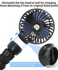 Close-up of Clip On Stroller Fan USB Rechargeable Mini Personal With 3 Speeds 360 Degree Rotating Removable Flexible Tripod