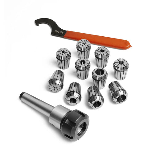 ER25 Pro Grade Collet Chuck Set 10 Pc Imperial Sizes MT2 With Inner Thread 3/8X16TPI includes 10 collets and wrench for lathe