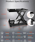 Product specifications of Heavy Duty Electric Lift Table With 320 Lbs Load Capacity, showing dimensions and features.