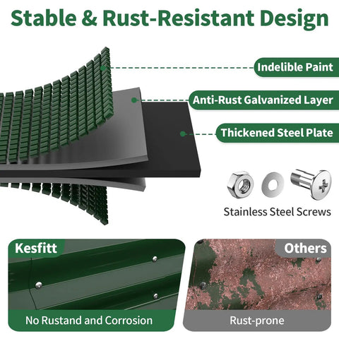 Diagram showing rust-resistant design of the Outdoor Galvanized Steel Raised Bed For Vegetables And Herbs with components and labels.