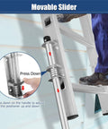 Heavy Duty Ladder Levelers With Anti Slip Steel Pole And Adjustable Extension Legs For Ladders Universal Stair Stabilizer Ground Grip Feet Wrench Included For Precise Height Tuning Up To 1.5 cm Black; close-up of movable slider in use
