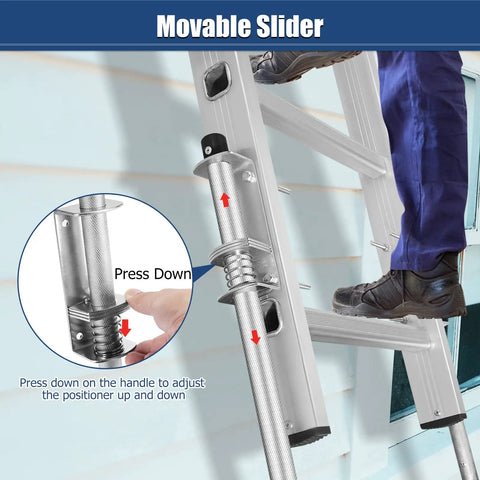 Heavy Duty Ladder Levelers With Anti Slip Steel Pole And Adjustable Extension Legs For Ladders Universal Stair Stabilizer Ground Grip Feet Wrench Included For Precise Height Tuning Up To 1.5 cm Black; close-up of movable slider in use